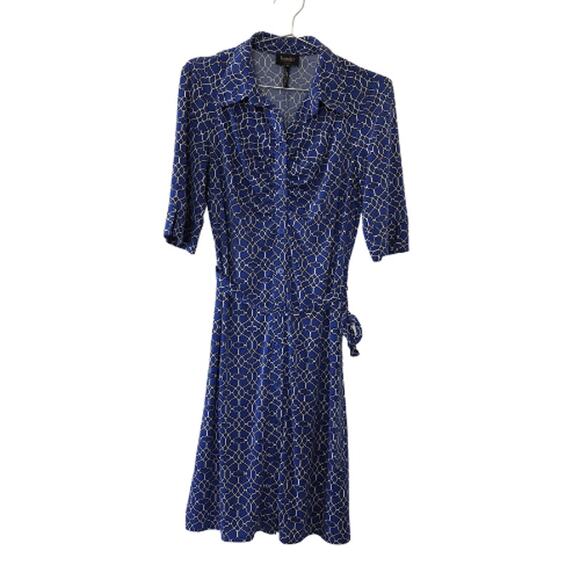 Laundry by Shelli Segal Blue Geometric Shirt Dress Belted Women Size 10 Classic - Picture 1 of 13